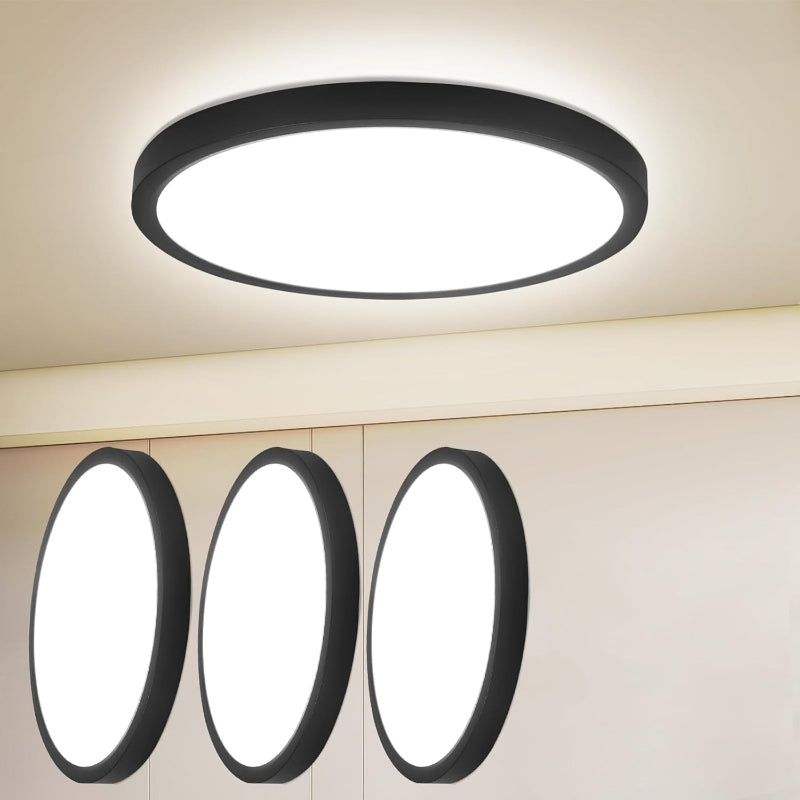 Homefire LED Deckenleuchte Deckenlampe Schwarz - Küchenlampe Flach Rund Ø21cm Flurlampe 12W 3000K Badlampe IP44 Wasserfest für Wohnzimmer Badezimmer Schlafzimmer Küche Balkon Keller Büro [Energieklasse F] - Homefire