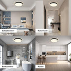 Homefire LED Deckenleuchte Deckenlampe Schwarz - Küchenlampe Flach Rund Ø21cm Flurlampe 12W 3000K Badlampe IP44 Wasserfest für Wohnzimmer Badezimmer Schlafzimmer Küche Balkon Keller Büro [Energieklasse F] - Homefire