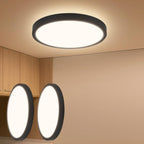 Homefire LED Deckenleuchte Deckenlampe Schwarz - Küchenlampe Flach Rund Ø21cm Flurlampe 12W 3000K Badlampe IP44 Wasserfest für Wohnzimmer Badezimmer Schlafzimmer Küche Balkon Keller Büro [Energieklasse F] - Homefire