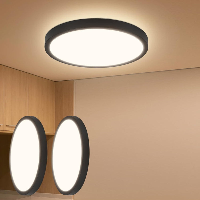 Homefire LED Deckenleuchte Deckenlampe Schwarz - Küchenlampe Flach Rund Ø21cm Flurlampe 12W 3000K Badlampe IP44 Wasserfest für Wohnzimmer Badezimmer Schlafzimmer Küche Balkon Keller Büro [Energieklasse F] - Homefire
