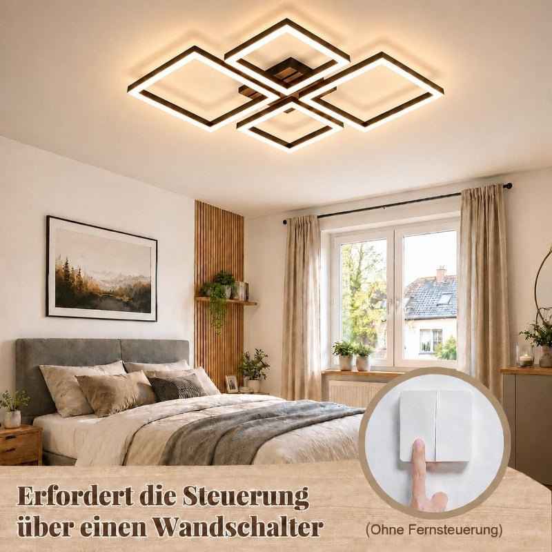 Homefire LED Deckenleuchte Deckenlampe Wohnzimmer - 66CM Wohnzimmerlampe Modern Design Schlafzimmer Schwarz 3000K Warmweiß Schlafzimmerlampe in Holzoptik Deckenbeleuchtung für Küche Esszimmer - Homefire