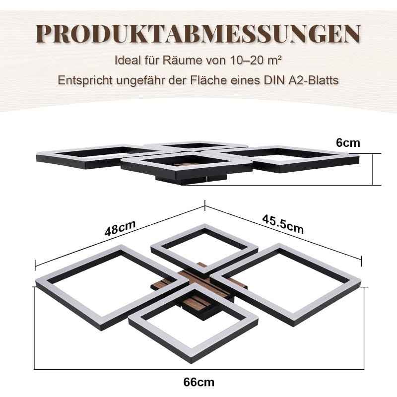 Homefire LED Deckenleuchte Deckenlampe Wohnzimmer - 66CM Wohnzimmerlampe Modern Design Schlafzimmer Schwarz 3000K Warmweiß Schlafzimmerlampe in Holzoptik Deckenbeleuchtung für Küche Esszimmer - Homefire