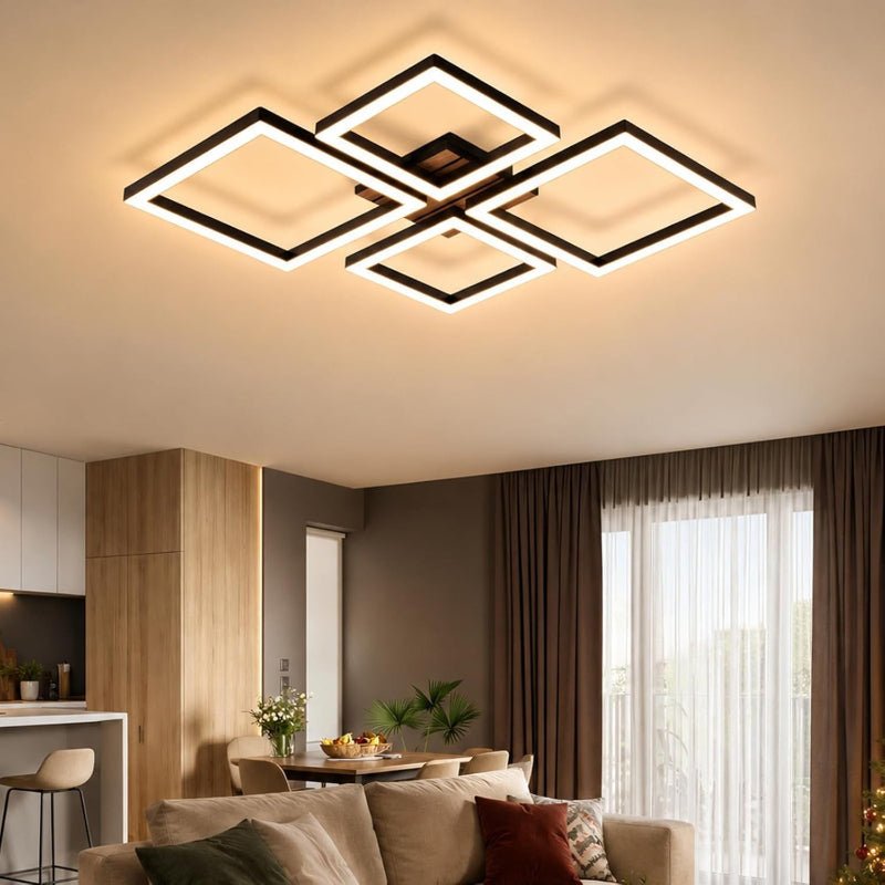 Homefire LED Deckenleuchte Deckenlampe Wohnzimmer - 66CM Wohnzimmerlampe Modern Design Schlafzimmer Schwarz 3000K Warmweiß Schlafzimmerlampe in Holzoptik Deckenbeleuchtung für Küche Esszimmer - Homefire