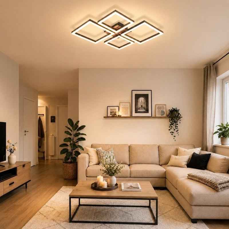 Homefire LED Deckenleuchte Deckenlampe Wohnzimmer - 66CM Wohnzimmerlampe Modern Design Schlafzimmer Schwarz 3000K Warmweiß Schlafzimmerlampe in Holzoptik Deckenbeleuchtung für Küche Esszimmer - Homefire