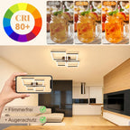 Homefire LED Deckenleuchte Deckenlampe Wohnzimmer - 66CM Wohnzimmerlampe Modern Design Schlafzimmer Schwarz 3000K Warmweiß Schlafzimmerlampe in Holzoptik Deckenbeleuchtung für Küche Esszimmer - Homefire