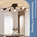 Homefire LED Deckenleuchte E14 Deckenlampe Schwarz - Deckenstrahler 5 Flammig Industrial Deckenspots Vintage Retro Spotlight Wohnzimmer Küche Ohne Leuchtmittel - Homefire