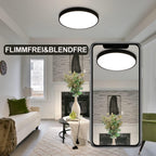 Homefire Led Deckenleuchte Flach Deckenlampe - Schlafzimmerlampe IP44 küchenlampe 4000K Badezimmer Rund 27cm 17W Schwarzer Wohnzimmerlampe für Küche Flur Kinderzimmer Balkon Büro [Energieklasse F] - Homefire