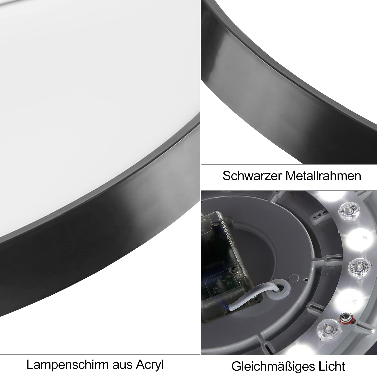 Homefire Led Deckenleuchte Flach Deckenlampe - Schlafzimmerlampe IP44 küchenlampe 4000K Badezimmer Rund 27cm 17W Schwarzer Wohnzimmerlampe für Küche Flur Kinderzimmer Balkon Büro [Energieklasse F] - Homefire