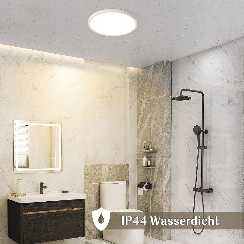 Homefire LED Deckenleuchte Flach - Rund Badezimmerlampe 18CM IP44 Wasserdicht Badlampe Küchenlampe Decke Weiß Flurlampe 15W Augenschutz 3000K Warmweiß Schlafzimmerlampe für Bad Küche Flur - Homefire