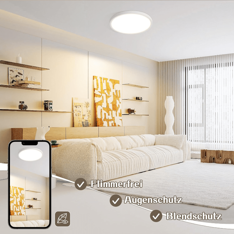 Homefire LED Deckenleuchte Flach - Rund Badezimmerlampe 18CM IP44 Wasserdicht Badlampe Küchenlampe Decke Weiß Flurlampe 15W Augenschutz 3000K Warmweiß Schlafzimmerlampe für Bad Küche Flur - Homefire