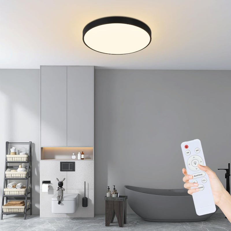 Homefire LED Deckenleuchte Schwarz Dimmbar - Deckenlampe Flur Rund 30W mit Fernbedienung Ø27cm Badzimmerlampe Flach 3000K-6500K für Küche Korridor Badezimmer Balkon Kinderzimmer Wohnzimmer [Energieklasse F] - Homefire