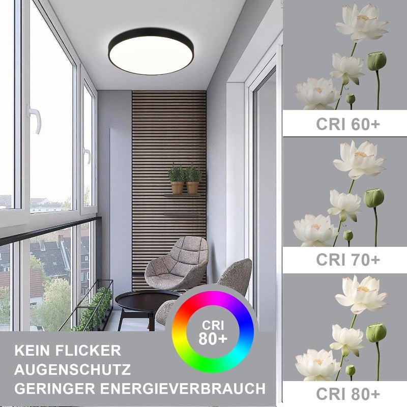 Homefire LED Deckenleuchte Schwarz Dimmbar - Deckenlampe Flur Rund 30W mit Fernbedienung Ø27cm Badzimmerlampe Flach 3000K-6500K für Küche Korridor Badezimmer Balkon Kinderzimmer Wohnzimmer [Energieklasse F] - Homefire