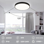 Homefire LED Deckenleuchte Schwarz Dimmbar - Deckenlampe Flur Rund 30W mit Fernbedienung Ø27cm Badzimmerlampe Flach 3000K-6500K für Küche Korridor Badezimmer Balkon Kinderzimmer Wohnzimmer [Energieklasse F] - Homefire