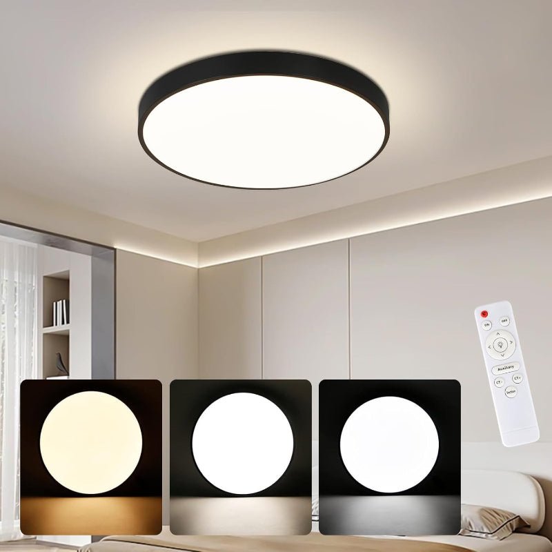 Homefire LED Deckenleuchte Schwarz Dimmbar - Deckenlampe Flur Rund 30W mit Fernbedienung Ø27cm Badzimmerlampe Flach 3000K-6500K für Küche Korridor Badezimmer Balkon Kinderzimmer Wohnzimmer [Energieklasse F] - Homefire