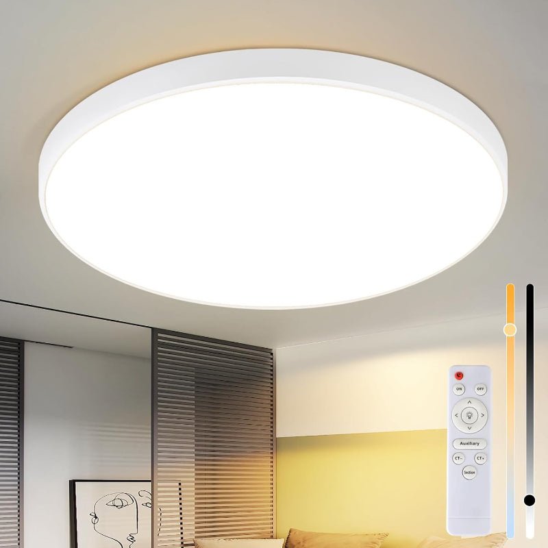 Homefire LED Deckenleuchte Schwarz Dimmbar - Deckenlampe Flur Rund 30W mit Fernbedienung Ø27cm Badzimmerlampe Flach 3000K-6500K für Küche Korridor Badezimmer Balkon Kinderzimmer Wohnzimmer [Energieklasse F] - Homefire