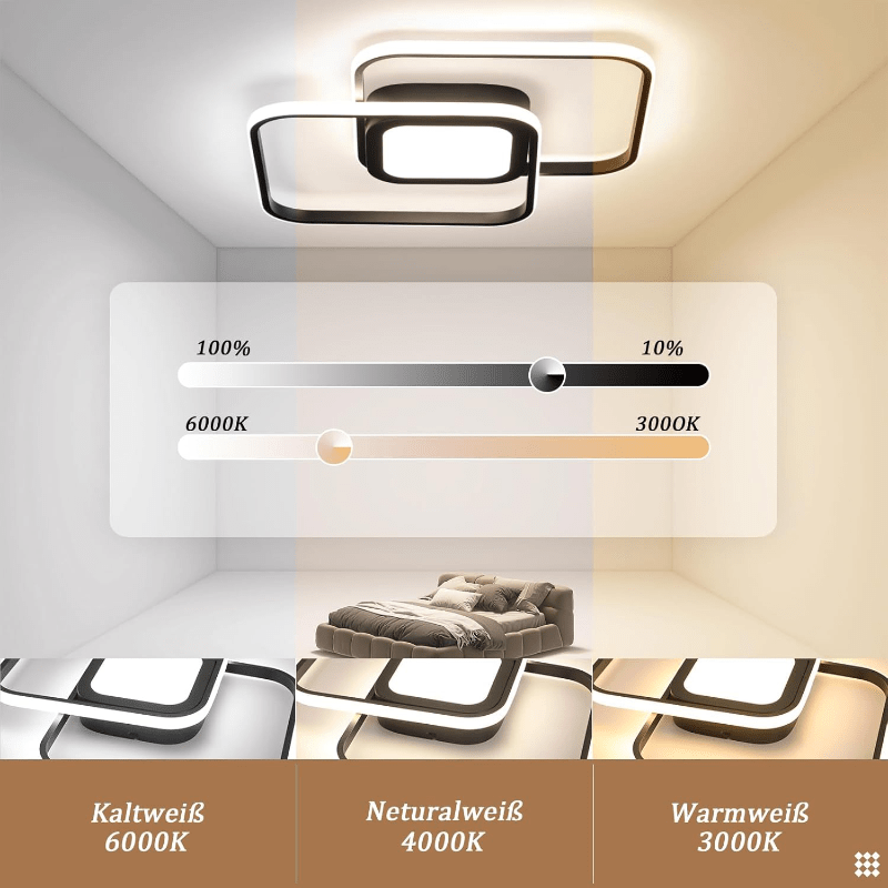 Homefire LED Deckenleuchte Wohnzimmer Deckenlampe - Schwarz Modern 48W Schlafzimmerlampe Dimmbar mit Fernbedienung Metall Design Wohnzimmerlampe für Schlafzimmer Kinderzimmer Küche Esszimmer [Energieklasse G] - Homefire