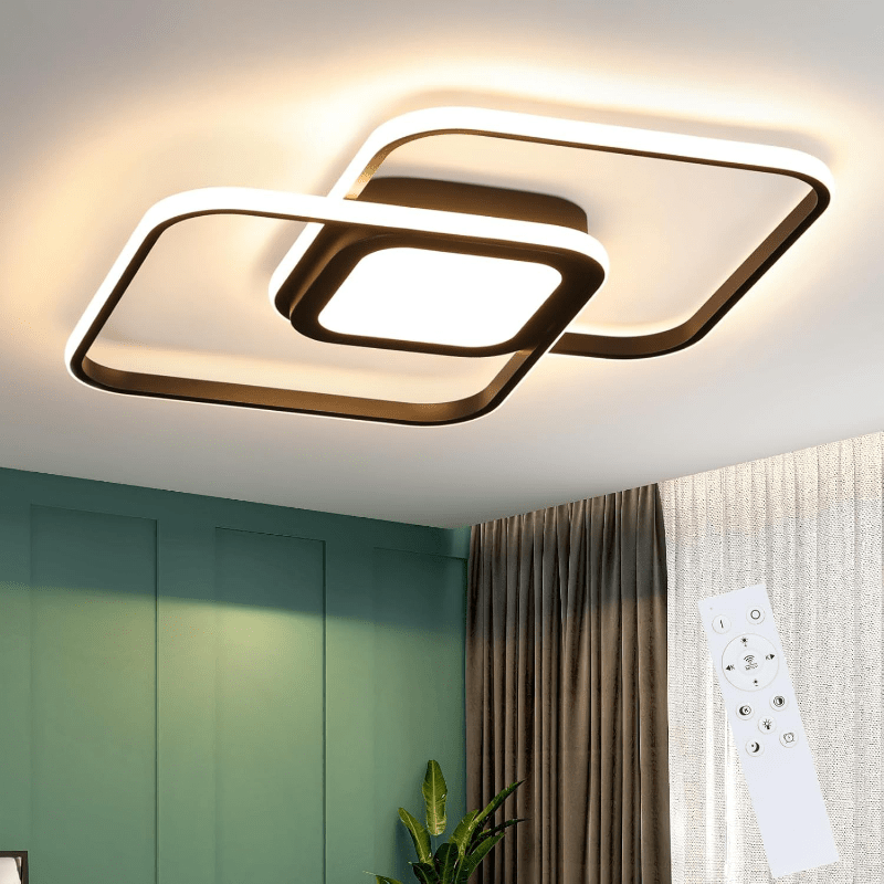 Homefire LED Deckenleuchte Wohnzimmer Deckenlampe - Schwarz Modern 48W Schlafzimmerlampe Dimmbar mit Fernbedienung Metall Design Wohnzimmerlampe für Schlafzimmer Kinderzimmer Küche Esszimmer [Energieklasse G] - Homefire