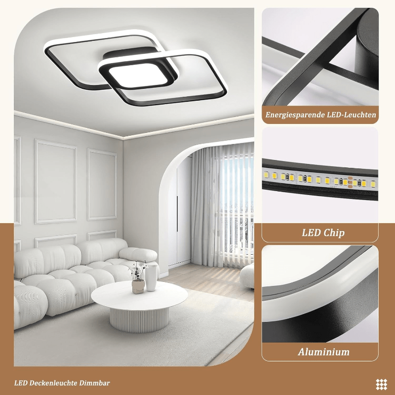 Homefire LED Deckenleuchte Wohnzimmer Deckenlampe - Schwarz Modern 48W Schlafzimmerlampe Dimmbar mit Fernbedienung Metall Design Wohnzimmerlampe für Schlafzimmer Kinderzimmer Küche Esszimmer [Energieklasse G] - Homefire