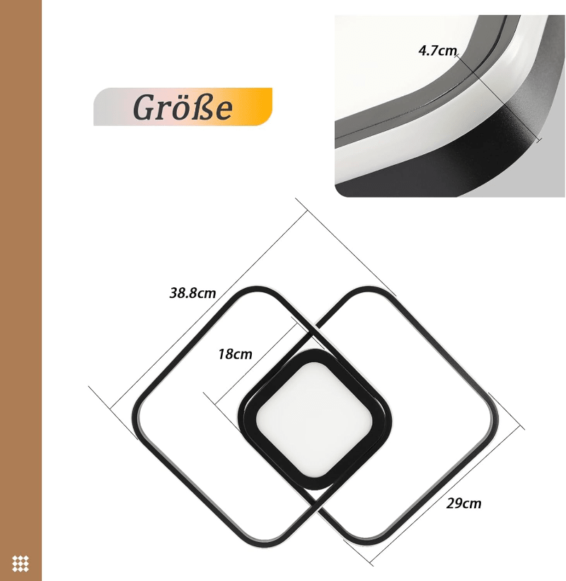 Homefire LED Deckenleuchte Wohnzimmer Deckenlampe - Schwarz Modern 48W Schlafzimmerlampe Dimmbar mit Fernbedienung Metall Design Wohnzimmerlampe für Schlafzimmer Kinderzimmer Küche Esszimmer [Energieklasse G] - Homefire