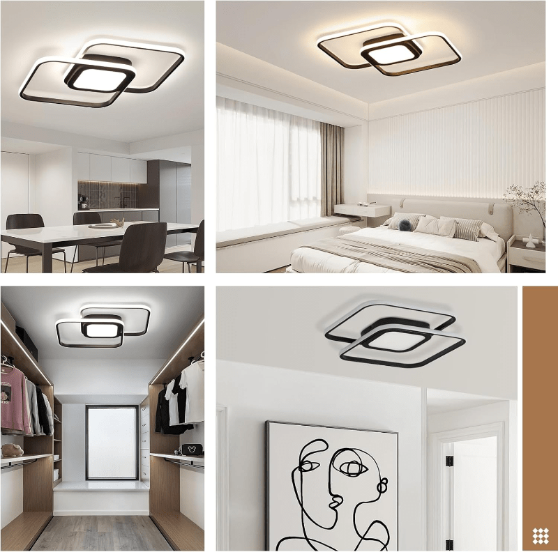 Homefire LED Deckenleuchte Wohnzimmer Deckenlampe - Schwarz Modern 48W Schlafzimmerlampe Dimmbar mit Fernbedienung Metall Design Wohnzimmerlampe für Schlafzimmer Kinderzimmer Küche Esszimmer [Energieklasse G] - Homefire