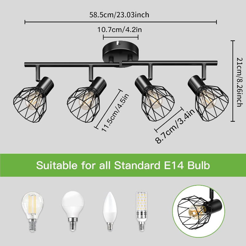Homefire LED Deckenstrahler 4 Flammig - Strahler Deckenleuchte E14 4 Flammig Deckenstrahler Schwarz - Lampe Küche Deckenlampe LED - Lampe Wohnzimmer Schlafzimmerlampe Deckenspots Nein Leuchtmittel [Energieklasse E] - Homefire