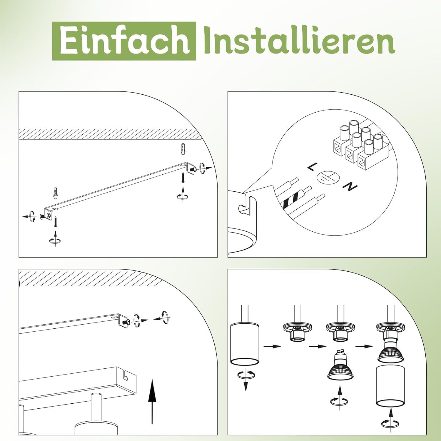 Homefire LED Deckenstrahler Deckenlampe Küche - 5 Flammig GU10 Küchenlampe Decke 350° Schwenkbar Strahler Spots Innen Deckenspot Schwarz Wohnzimmerlampe für Schlafzimmer Wohnzimmer Ohne Leuchtmittel - Homefire