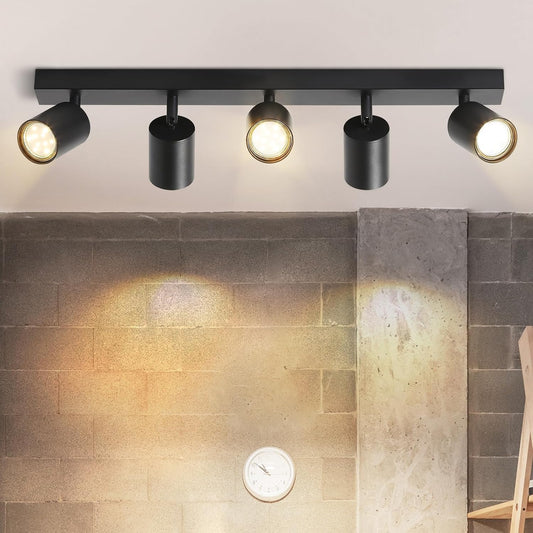Homefire LED Deckenstrahler Deckenlampe Küche - 5 Flammig GU10 Küchenlampe Decke 350° Schwenkbar Strahler Spots Innen Deckenspot Schwarz Wohnzimmerlampe für Schlafzimmer Wohnzimmer Ohne Leuchtmittel - Homefire