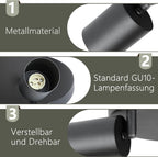 Homefire LED Deckenstrahler Deckenlampe Schwarz - 3 Flammig GU10 Deckenleuchte 350° Schwenkbar Strahler Spots Innen Deckenspot flurlampe für Wohnzimmer Küche Ohne Leuchtmittel - Homefire