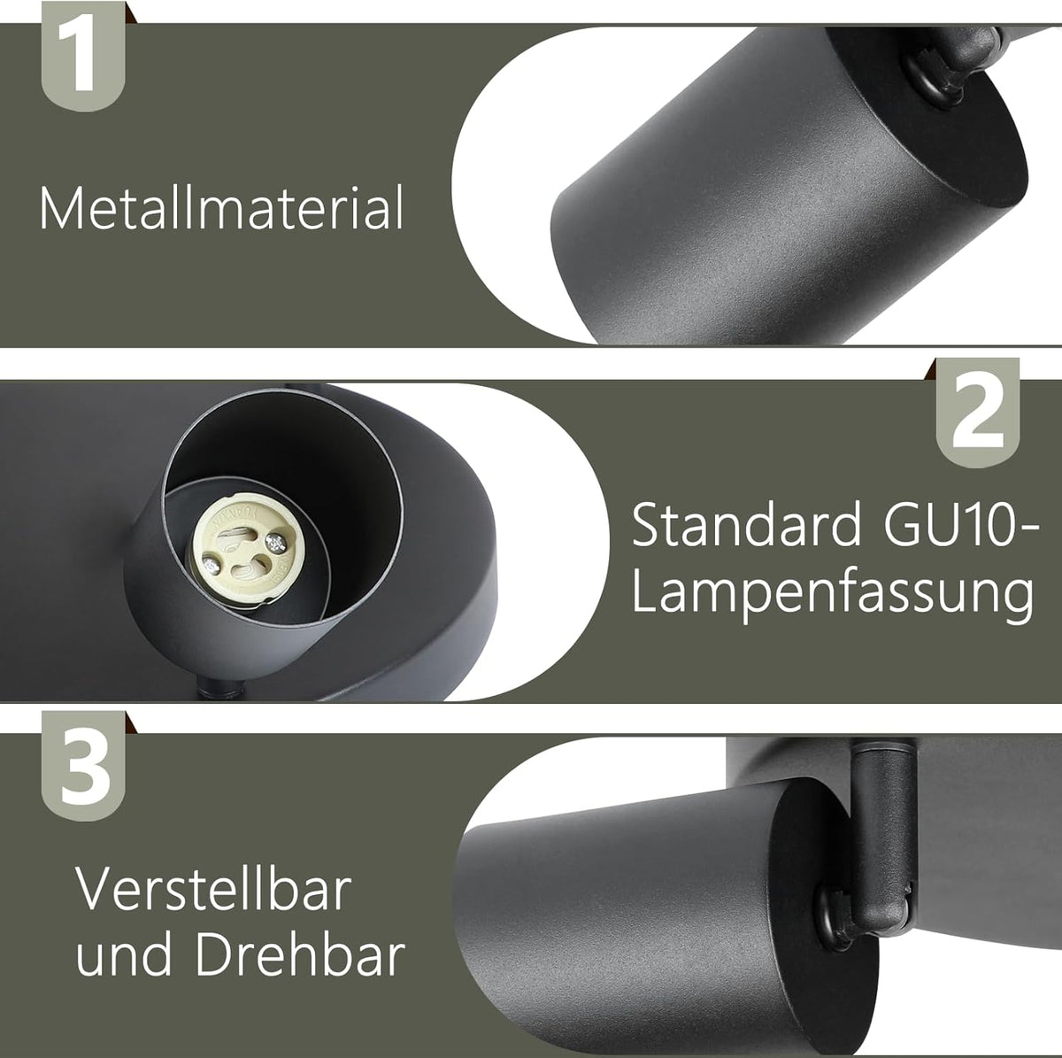 Homefire LED Deckenstrahler Deckenlampe Schwarz - 3 Flammig GU10 Deckenleuchte 350° Schwenkbar Strahler Spots Innen Deckenspot flurlampe für Wohnzimmer Küche Ohne Leuchtmittel - Homefire