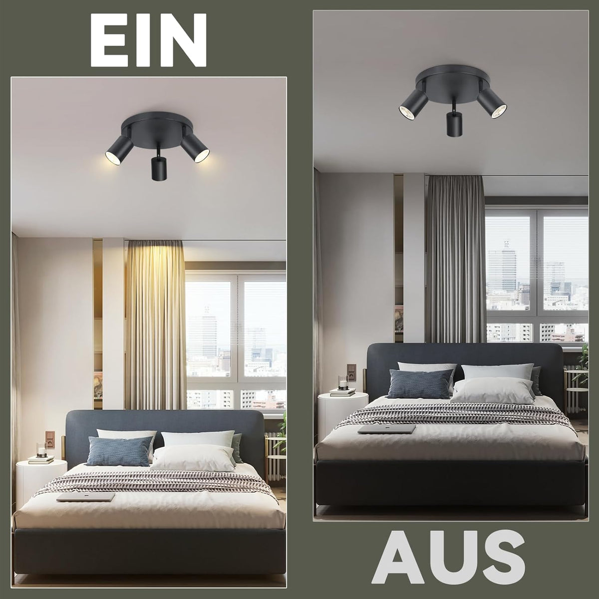 Homefire LED Deckenstrahler Deckenlampe Schwarz - 3 Flammig GU10 Deckenleuchte 350° Schwenkbar Strahler Spots Innen Deckenspot flurlampe für Wohnzimmer Küche Ohne Leuchtmittel - Homefire