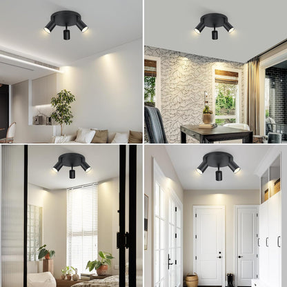 Homefire LED Deckenstrahler Deckenlampe Schwarz - 3 Flammig GU10 Deckenleuchte 350° Schwenkbar Strahler Spots Innen Deckenspot flurlampe für Wohnzimmer Küche Ohne Leuchtmittel - Homefire