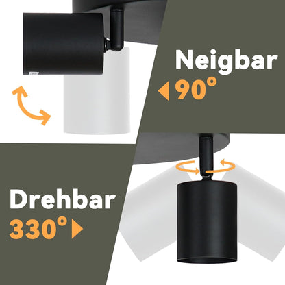 Homefire LED Deckenstrahler Deckenlampe Schwarz - 3 Flammig GU10 Deckenleuchte 350° Schwenkbar Strahler Spots Innen Deckenspot flurlampe für Wohnzimmer Küche Ohne Leuchtmittel - Homefire