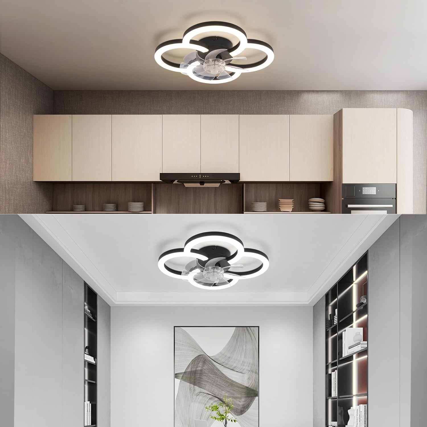 Homefire LED Deckenventilator Mit Beleuchtung - 40W Leise Schwarz Deckenlampe Ventilator mit Fernbedienung Dimmbar Modern Deckenleuchte 6-Gang Timer Schlafzimmer Deckenventilatoren für Küche Esszimmer [Energieklasse D] - Homefire