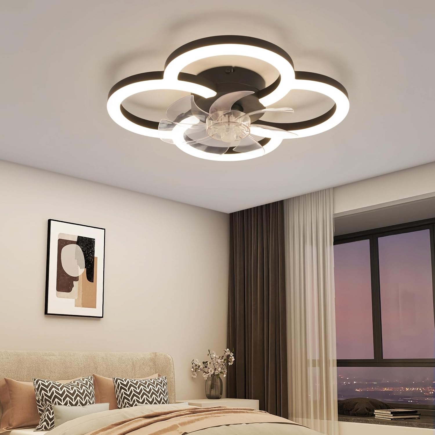 Homefire LED Deckenventilator Mit Beleuchtung - 40W Leise Schwarz Deckenlampe Ventilator mit Fernbedienung Dimmbar Modern Deckenleuchte 6-Gang Timer Schlafzimmer Deckenventilatoren für Küche Esszimmer [Energieklasse D] - Homefire