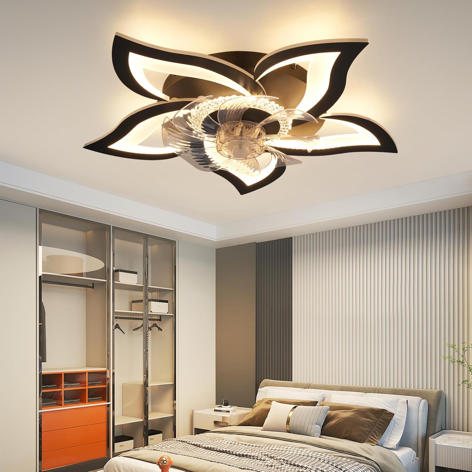 Homefire LED Deckenventilator Mit Beleuchtung - 48W Schwarz Deckenleuchte mit Ventilator Leise Fernbedienung Dimmbar 3 Farbtemperatur 6-Gang Timer Schlafzimmer Deckenlampe für Wohnzimmer Esszimmer [Energieklasse E] - Homefire