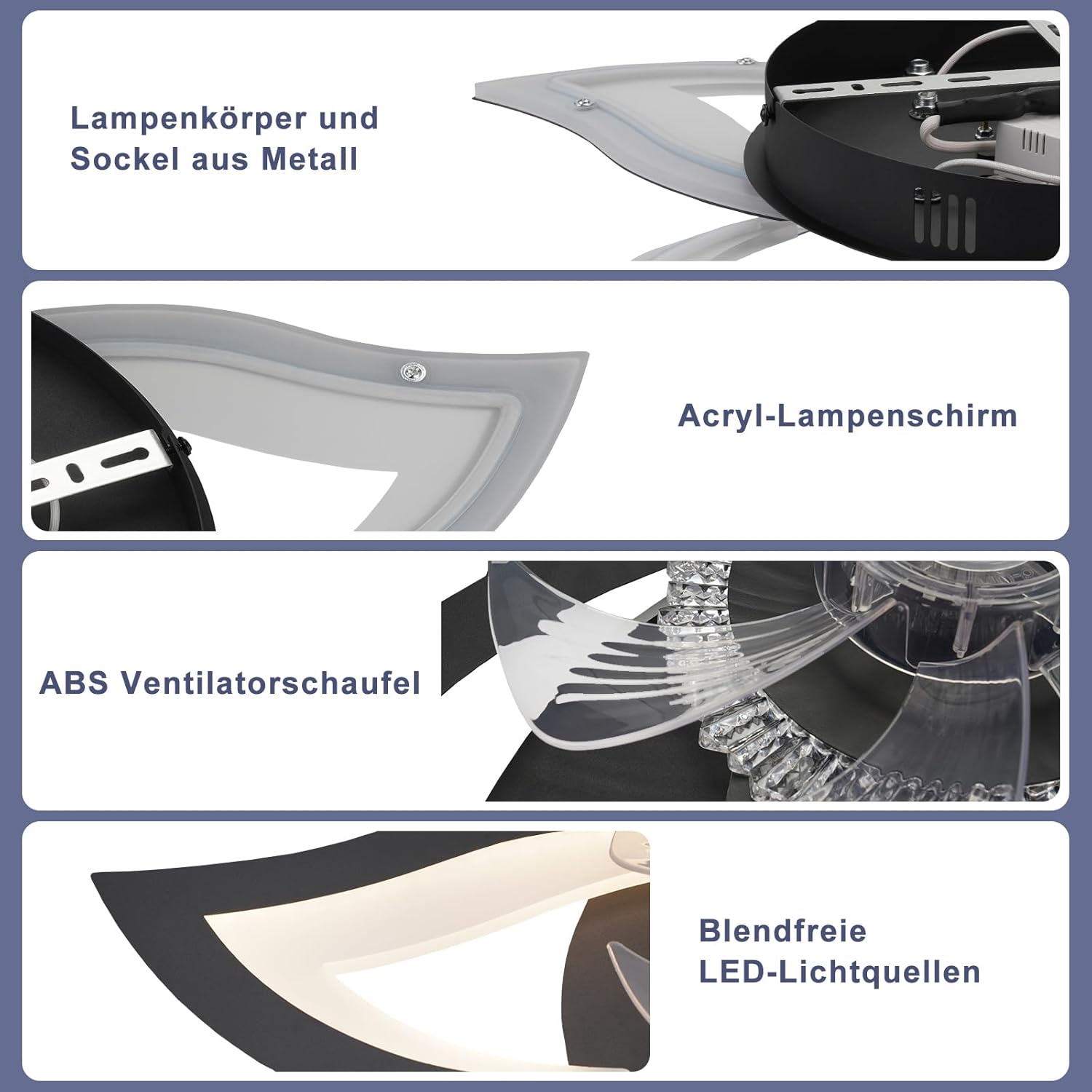 Homefire LED Deckenventilator Mit Beleuchtung - 48W Schwarz Deckenleuchte mit Ventilator Leise Fernbedienung Dimmbar 3 Farbtemperatur 6-Gang Timer Schlafzimmer Deckenlampe für Wohnzimmer Esszimmer [Energieklasse E] - Homefire