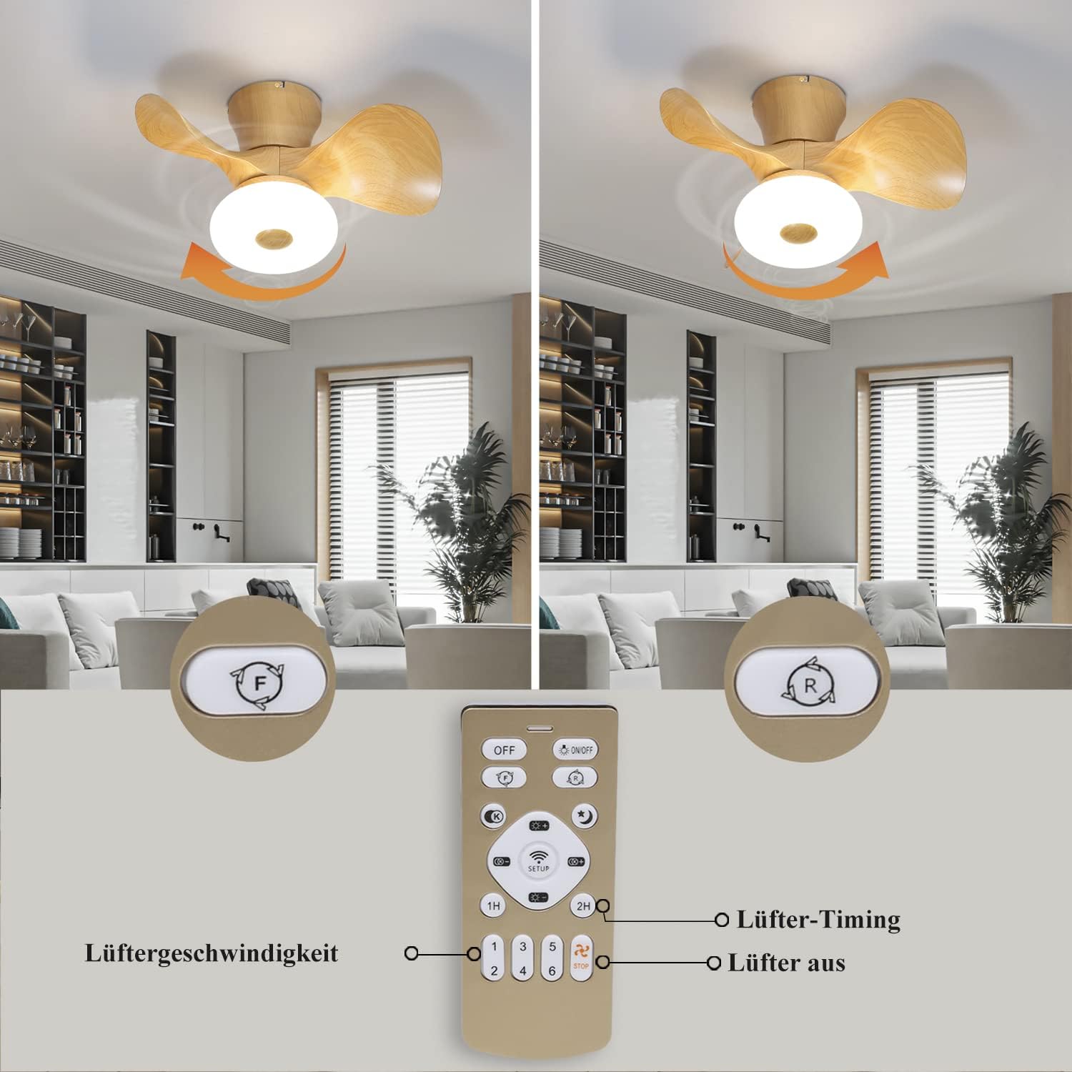 Homefire Led Deckenventilator mit Beleuchtung - Deckenlampe mit Ventilator leise und dimmbar inklusive Fernbedienung und Timer-Funktion für Wohnzimmer Schlafzimmer Esszimmer und Kinderzimmer [Energieklasse G] - Homefire