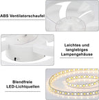 Homefire LED Deckenventilator Mit Beleuchtung - Deckenleuchte Ventilator Leise mit Fernbedienung Dimmbar Wohnzimmer Deckenleuchte 6-Gang Timer Weiß Ventilator Lampe für Jugendzimmer Büro Kinderzimmer - Homefire