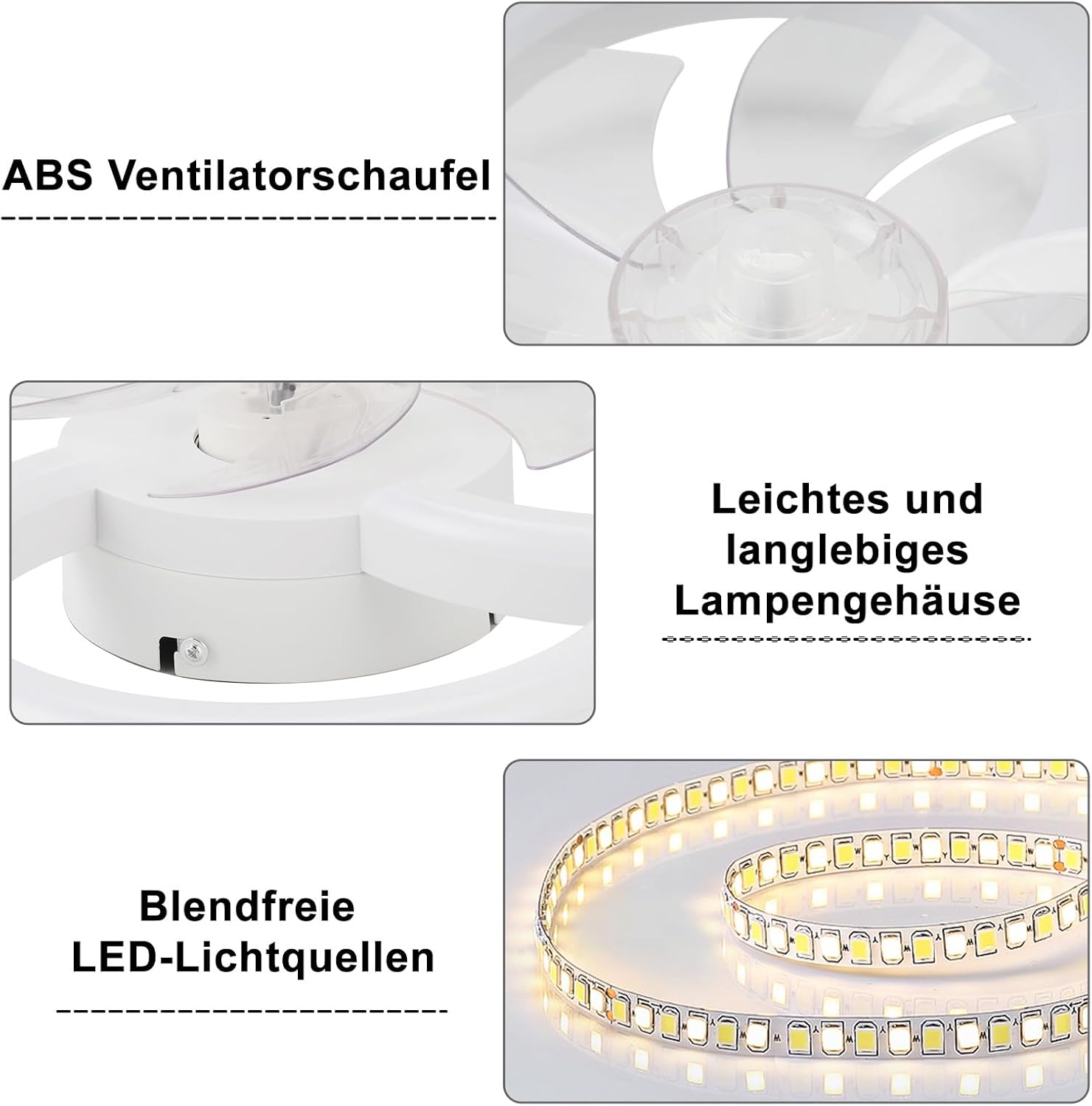 Homefire LED Deckenventilator Mit Beleuchtung - Deckenleuchte Ventilator Leise mit Fernbedienung Dimmbar Wohnzimmer Deckenleuchte 6-Gang Timer Weiß Ventilator Lampe für Jugendzimmer Büro Kinderzimmer - Homefire