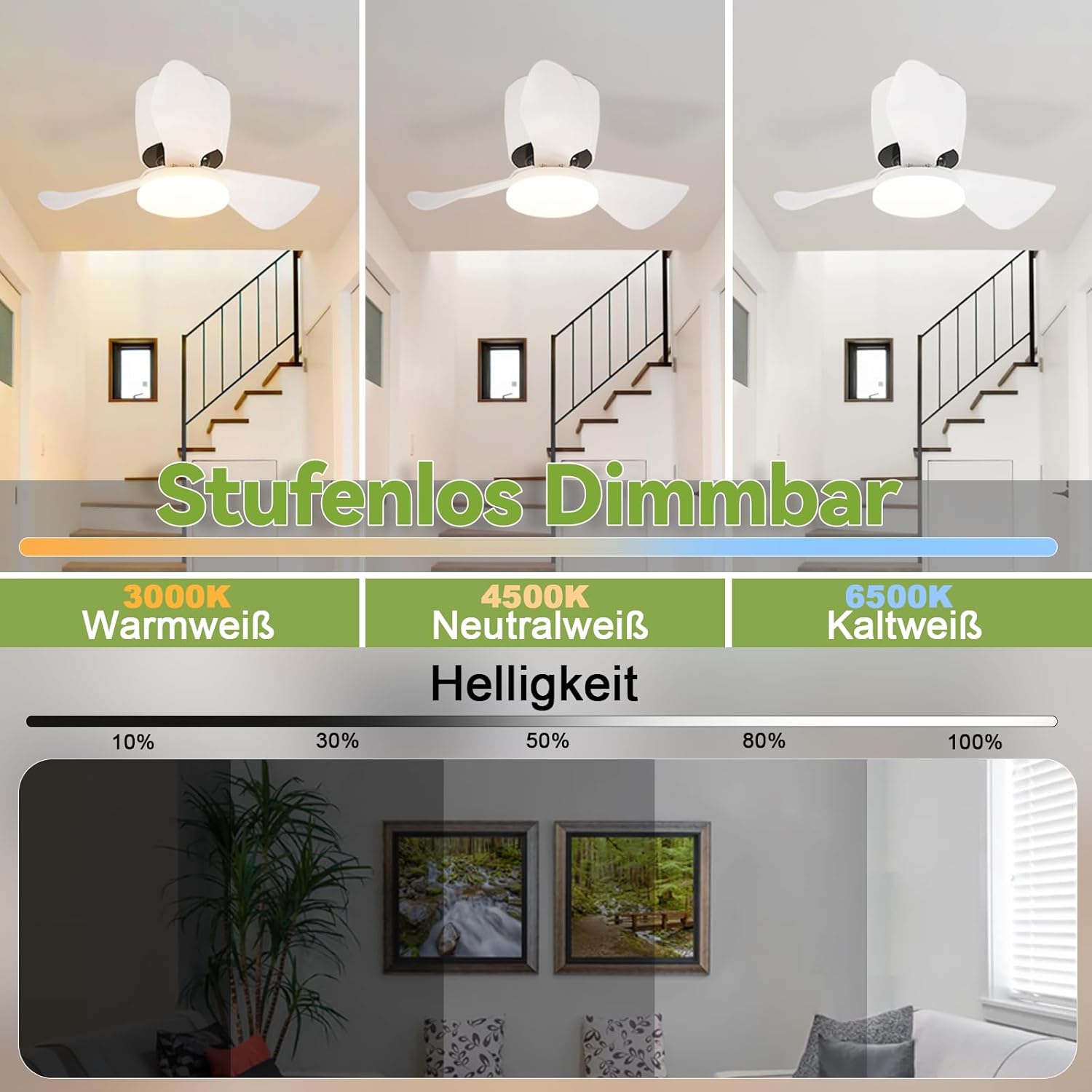 Homefire LED Deckenventilator Mit Beleuchtung Leise - 70CM Dimmbar Deckenventilatoren mit Fernbedienung Modern 23W Weiß Wohnzimmer Deckenlampe mit Ventilator Sommer/Winter 6-Gang Timer für Esszimmer [Energieklasse E] - Homefire