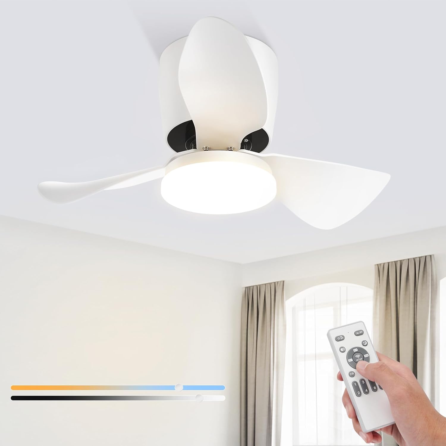 Homefire LED Deckenventilator Mit Beleuchtung Leise - 70CM Dimmbar Deckenventilatoren mit Fernbedienung Modern 23W Weiß Wohnzimmer Deckenlampe mit Ventilator Sommer/Winter 6-Gang Timer für Esszimmer [Energieklasse E] - Homefire