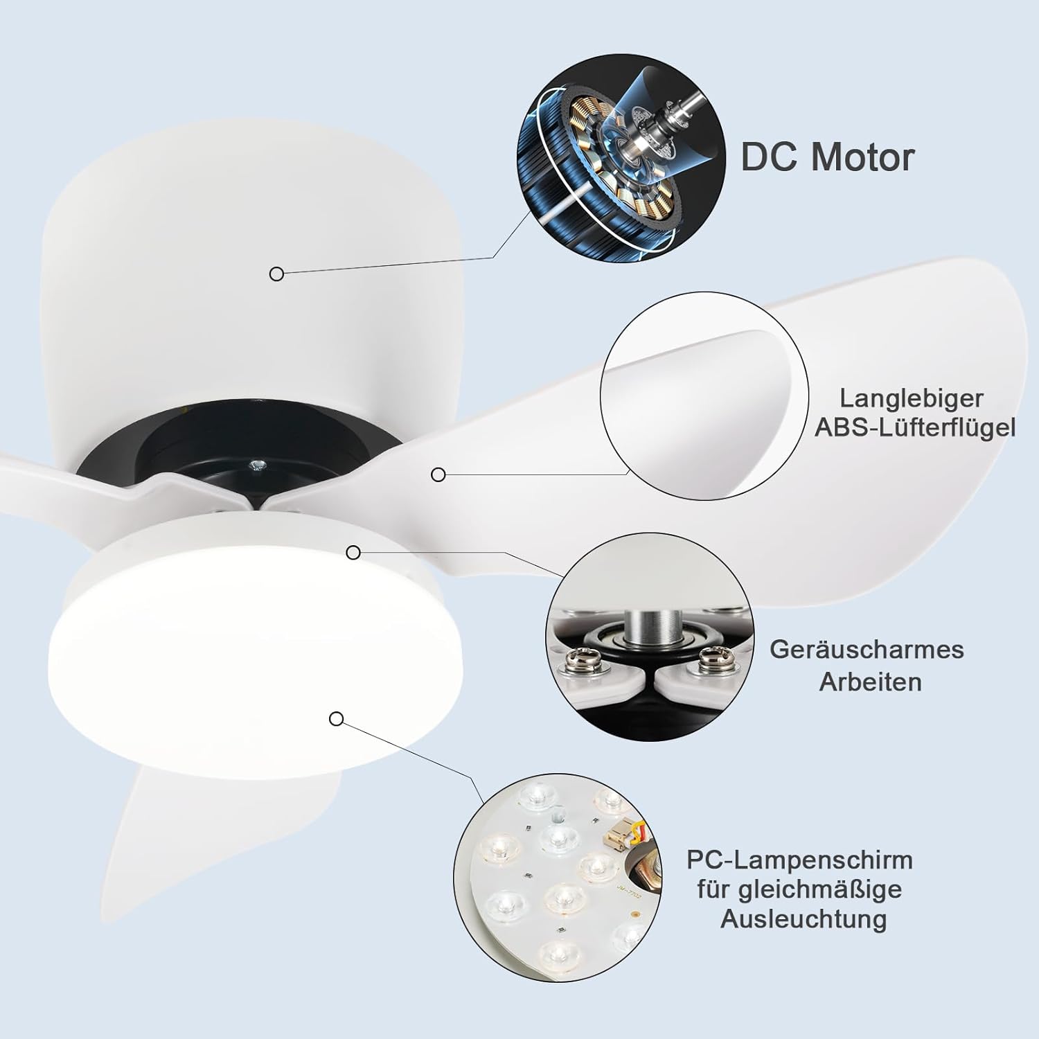 Homefire LED Deckenventilator Mit Beleuchtung Leise - 70CM Dimmbar Deckenventilatoren mit Fernbedienung Modern 23W Weiß Wohnzimmer Deckenlampe mit Ventilator Sommer/Winter 6-Gang Timer für Esszimmer [Energieklasse E] - Homefire