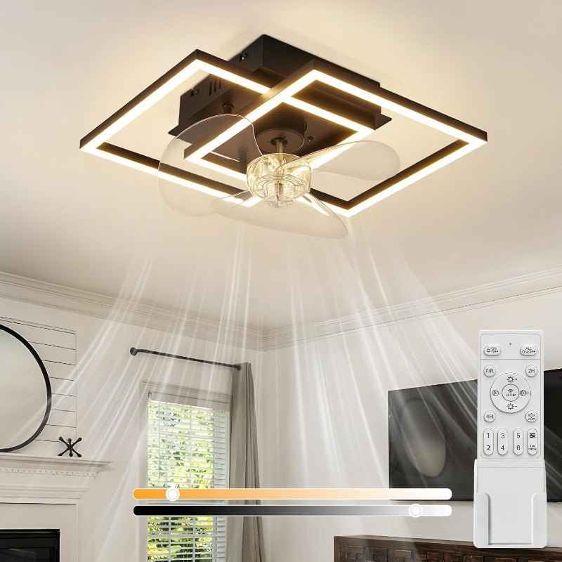 Homefire LED Deckenventilator Mit Beleuchtung - Leise Deckenlampe Mit Ventilator Und Fernbedienung Schwarz 3000-6500K Dimmbar Modern Deckenventilatoren Mit Licht 6-Gang DC-Motor Timer für Schlafzimmer - Homefire