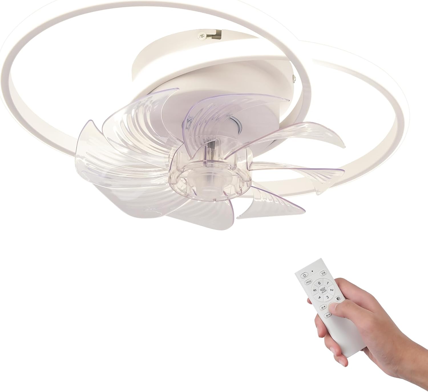 Homefire LED Deckenventilator Mit Beleuchtung - Modern 36W Deckenleuchte Ventilator Leise Mit Fernbedienung 3 Farbtemperatur 6-Gang Weiß Schlafzimmer Ventilator Lampe für Esszimmer Büro Kinderzimmer [Energieklasse E] - Homefire