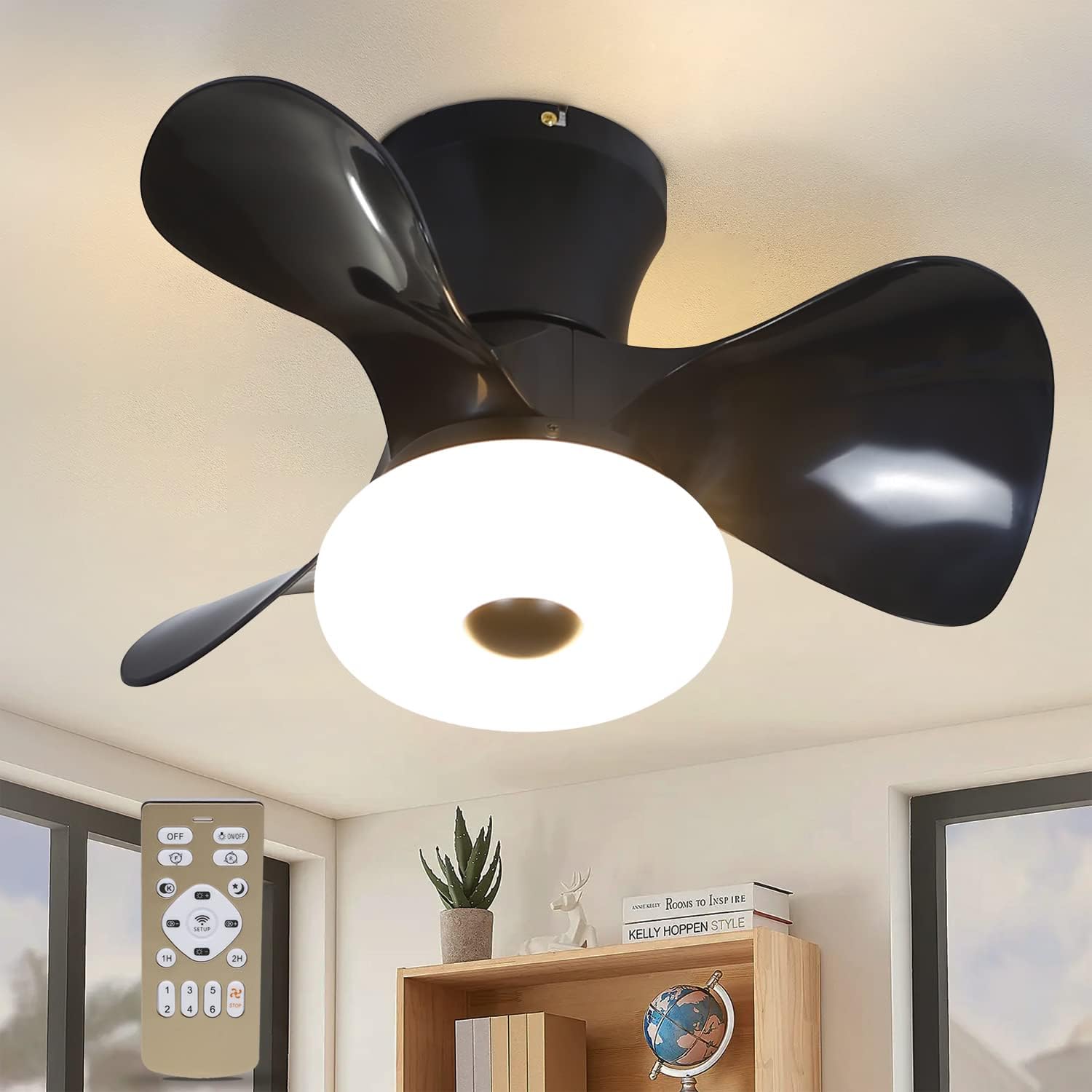 Homefire Led Deckenventilator mit Beleuchtung - Modern Deckenlampe Fan Leise Fernbedienung Timing Wohnzimmerlampe Dimmbar Deckenleuchte Ventilator für Schlafzimmer Wohnzimmer Esszimmer Kinderzimmer - Homefire
