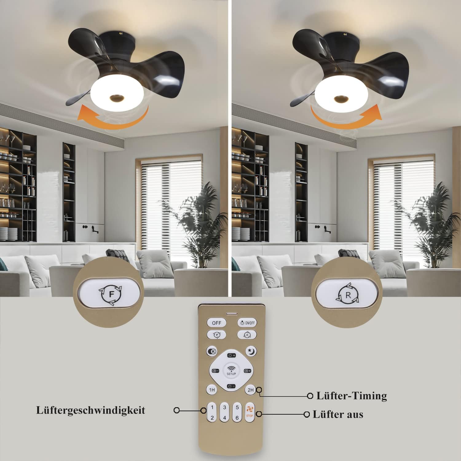 Homefire Led Deckenventilator mit Beleuchtung - Modern Deckenlampe Fan Leise Fernbedienung Timing Wohnzimmerlampe Dimmbar Deckenleuchte Ventilator für Schlafzimmer Wohnzimmer Esszimmer Kinderzimmer - Homefire