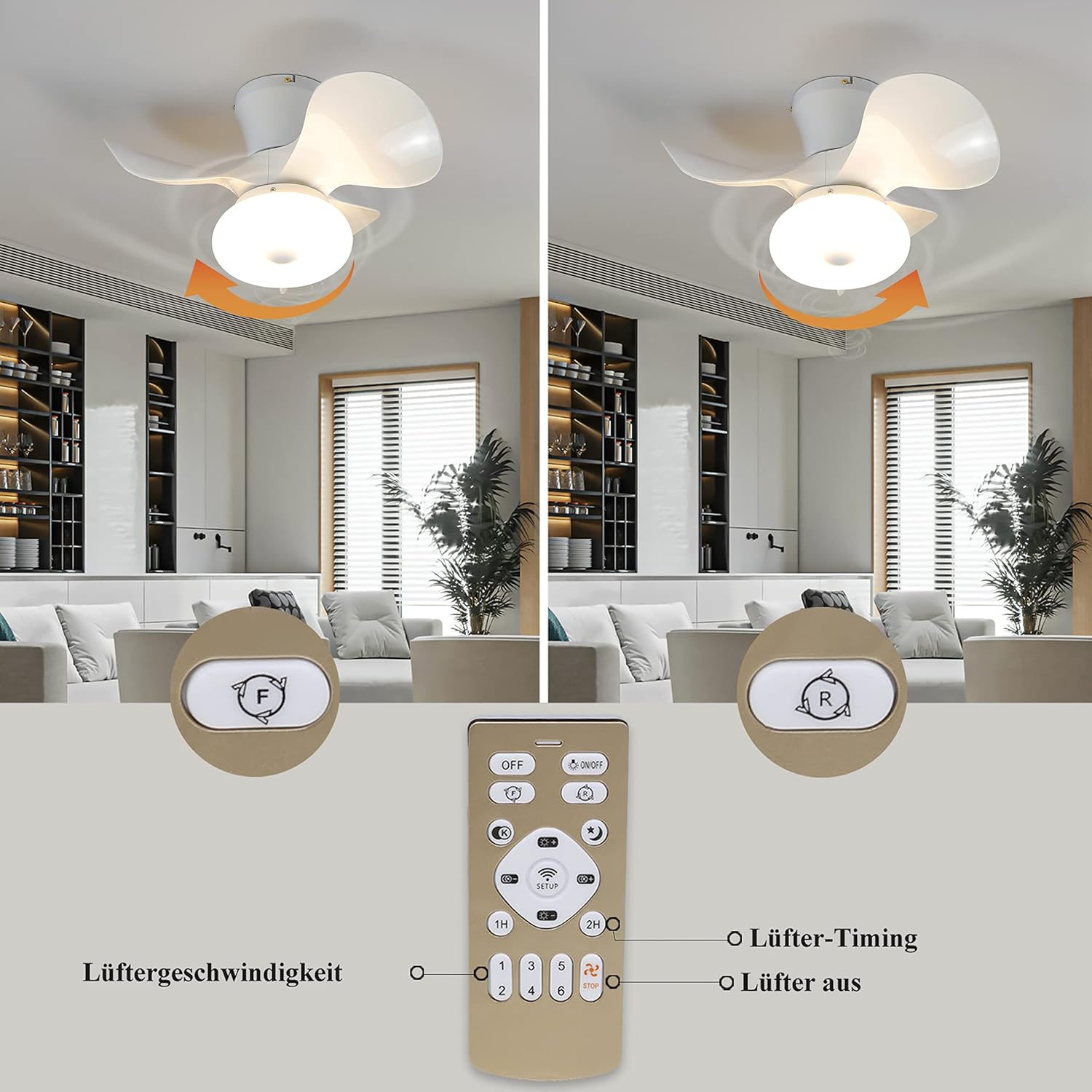 Homefire Led Deckenventilator mit Beleuchtung - Modern Deckenlampe Fan Leise Fernbedienung Timing Wohnzimmerlampe Dimmbar Deckenleuchte Ventilator für Schlafzimmer Wohnzimmer Esszimmer Kinderzimmer [Energieklasse G] - Homefire