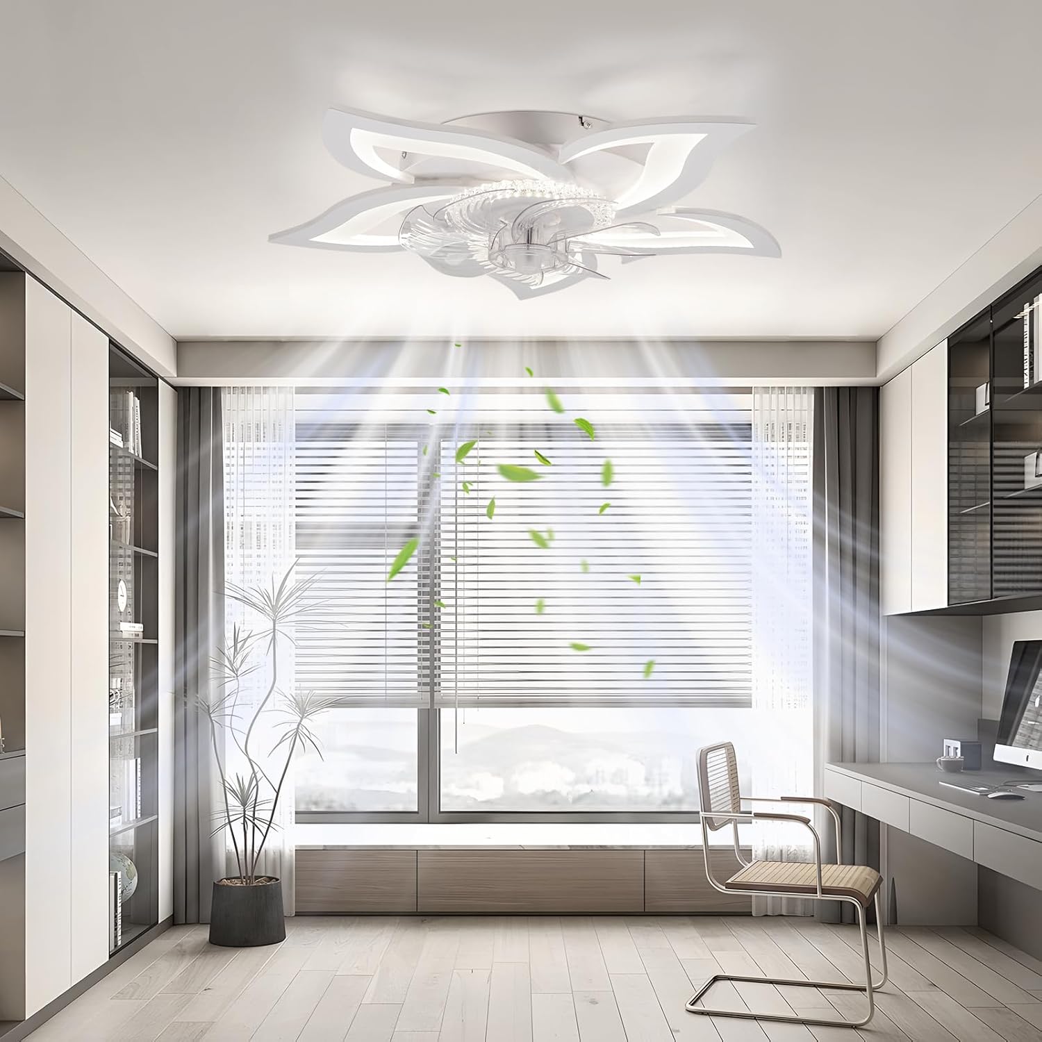 Homefire LED Deckenventilator Mit Beleuchtung - Modern Deckenleuchte mit Ventilator Leise 48W Fernbedienung Dimmbar 3 Farbtemperatur 6-Gang Timer Weiß Ventilator Lampe für Jugendzimmer Kinderzimmer [Energieklasse E] - Homefire