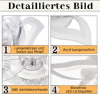Homefire LED Deckenventilator Mit Beleuchtung - Modern Deckenleuchte mit Ventilator Leise 48W Fernbedienung Dimmbar 3 Farbtemperatur 6-Gang Timer Weiß Ventilator Lampe für Jugendzimmer Kinderzimmer [Energieklasse E] - Homefire