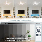 Homefire LED Deckenventilator mit Beleuchtung und Fernbedienung - 34W Deckenleuchte mit Ventilator Weiß 95cm, 6 Geschwindigkeiten, Leise, Dimmbare, Lampe mit Ventilator für Schlafzimmer Wohnzimmer - Homefire